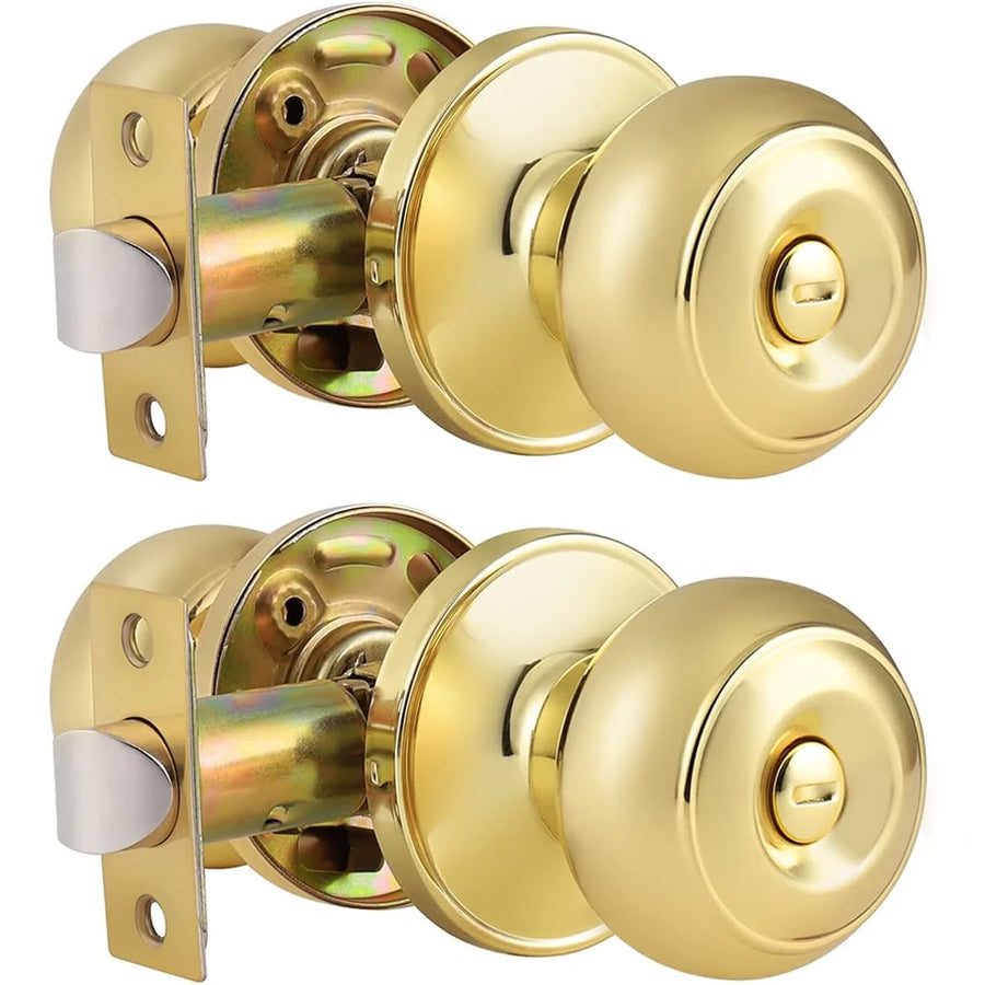 2 Pack Probrico Brass Privacy Door Knob with Lock, Stainless Steel Round