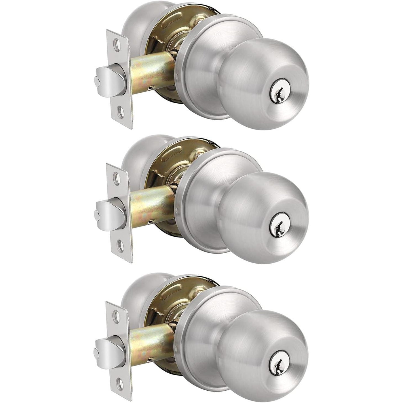 Probrico 3 Pack Stainless Steel Entry Door Knob Set with Key - Satin Nickel