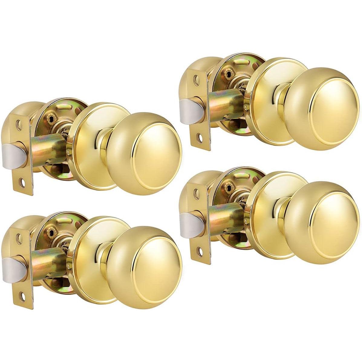 Probrico 4 Pack Polished Brass Passage Door Knobs - Gold Round