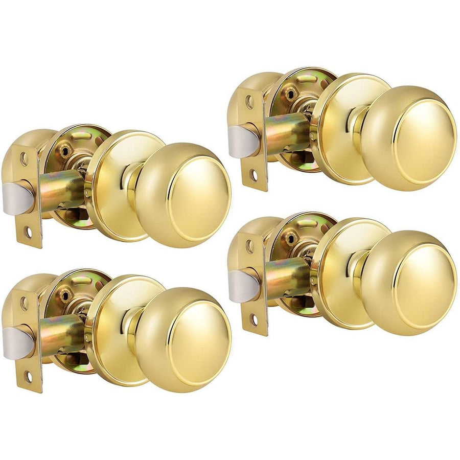 Probrico 4 Pack Polished Brass Passage Door Knobs - Gold Round