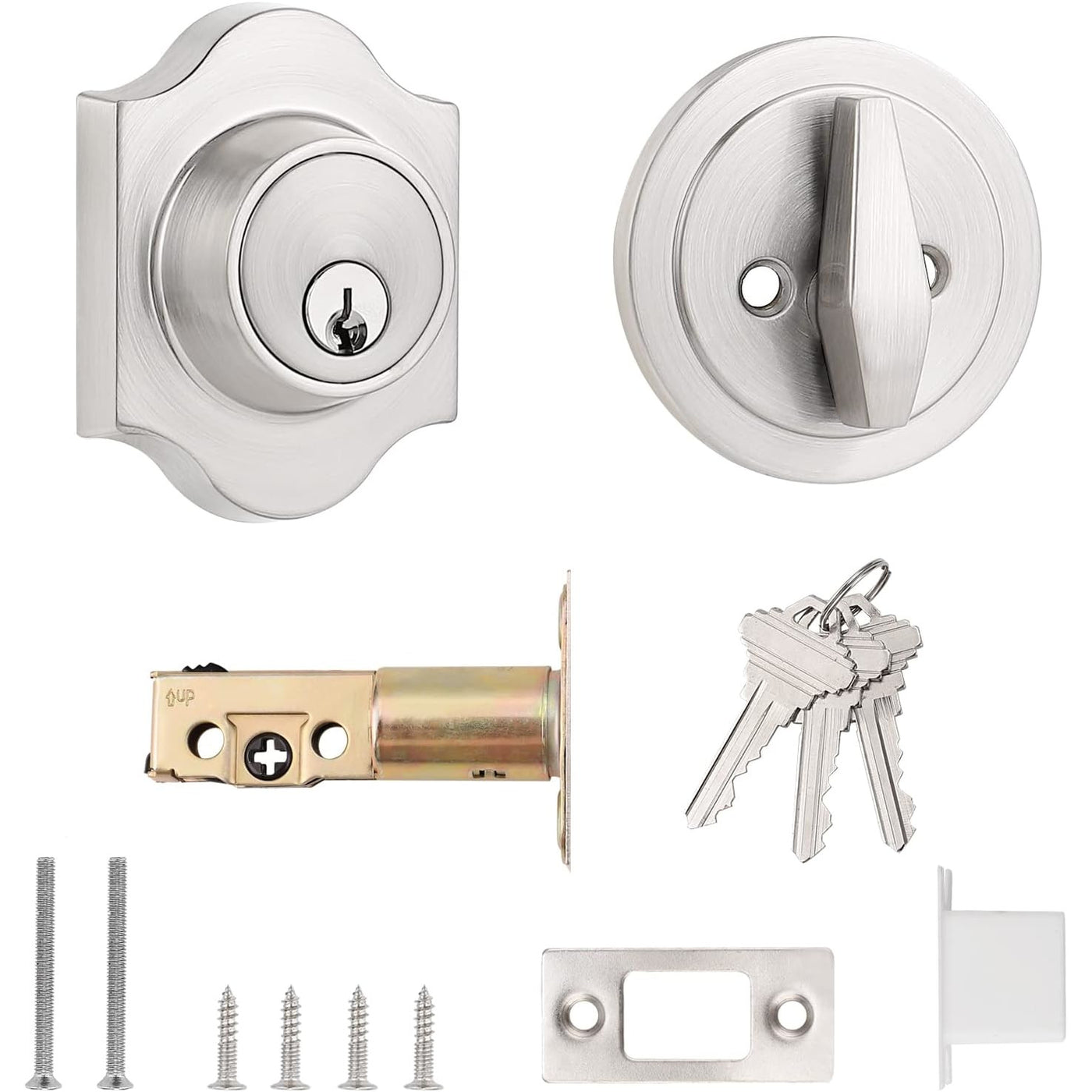 Probrico Satin Nickel Deadbolt - Vintage Security Door Lock with Key, 2 Pack