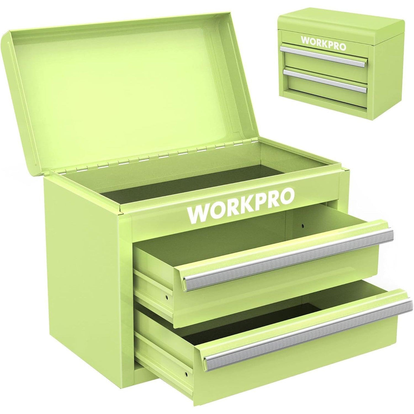 WORKPRO 2-Drawer Mini Tool Box - Metal Chest with Top Storage, Macaron Green