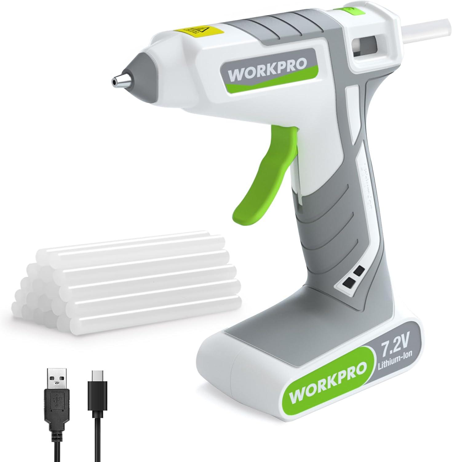 WORKPRO 7.2V Cordless Glue Gun with 19 Glue Sticks | Fast Preheat, 2000mAh Battery