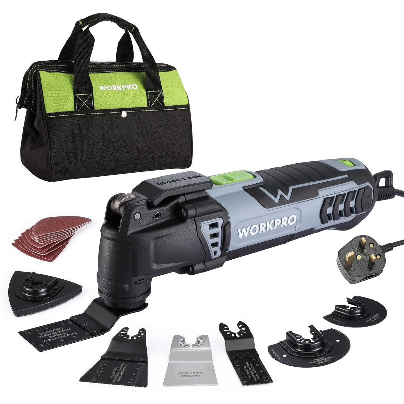 WORKPRO 300W Oscillating Multi-Tool, 7 Speeds, Quick Blade Change, 17pc Kit