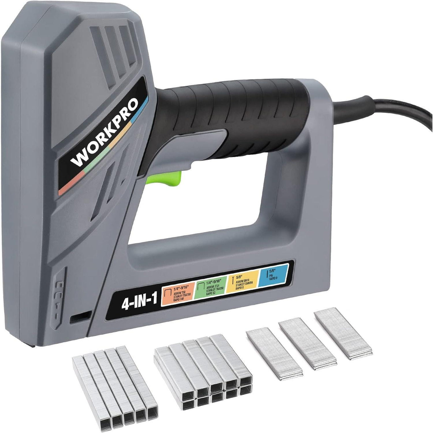 WORKPRO 4-in-1 Electric Staple Gun, 2000 Staples & 1000 Nails for DIY & Woodworking