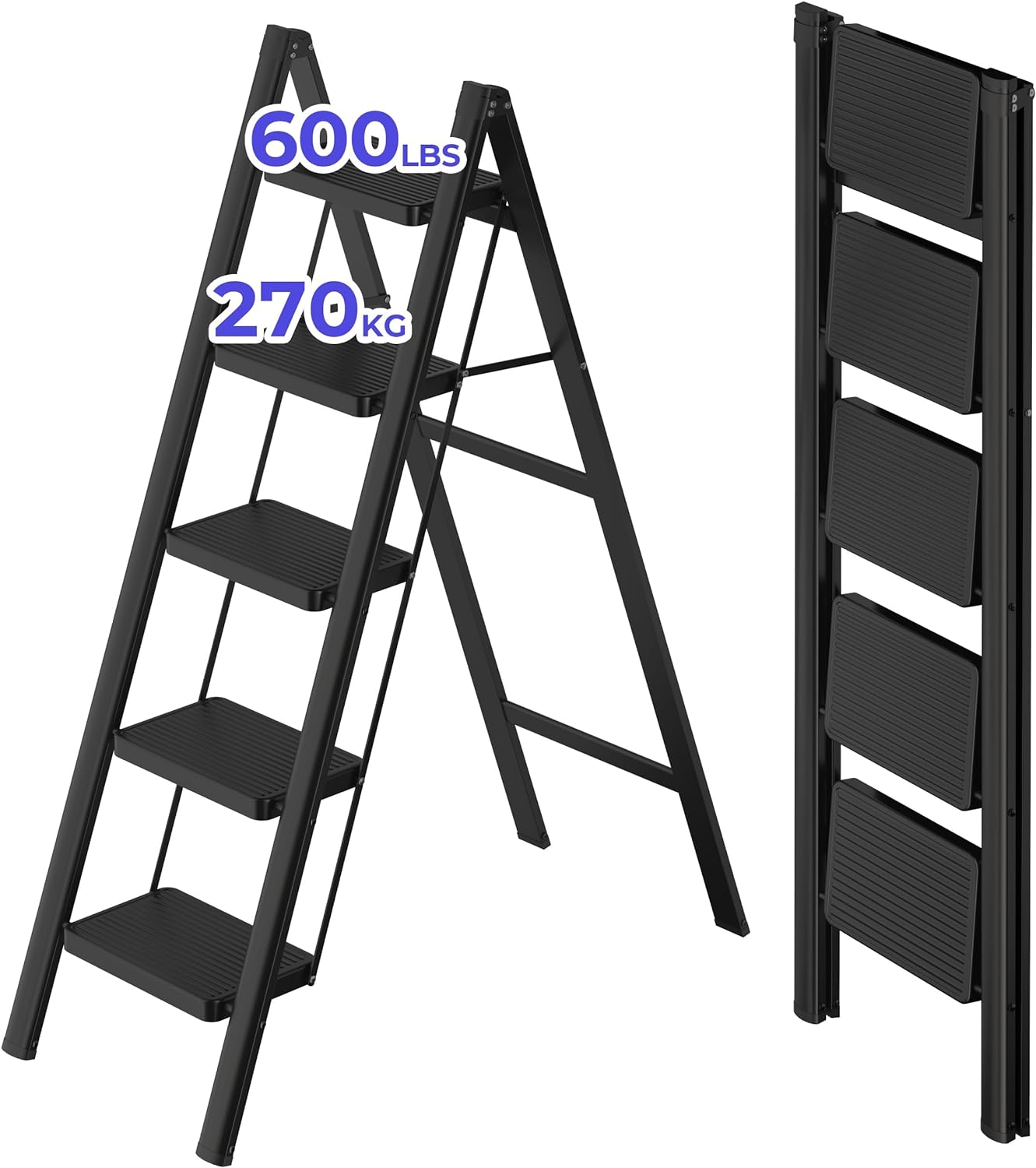 JOISCOPE 5-Step Ladder with Anti-Slip Treads, 270kg Capacity, Lightweight & Foldable