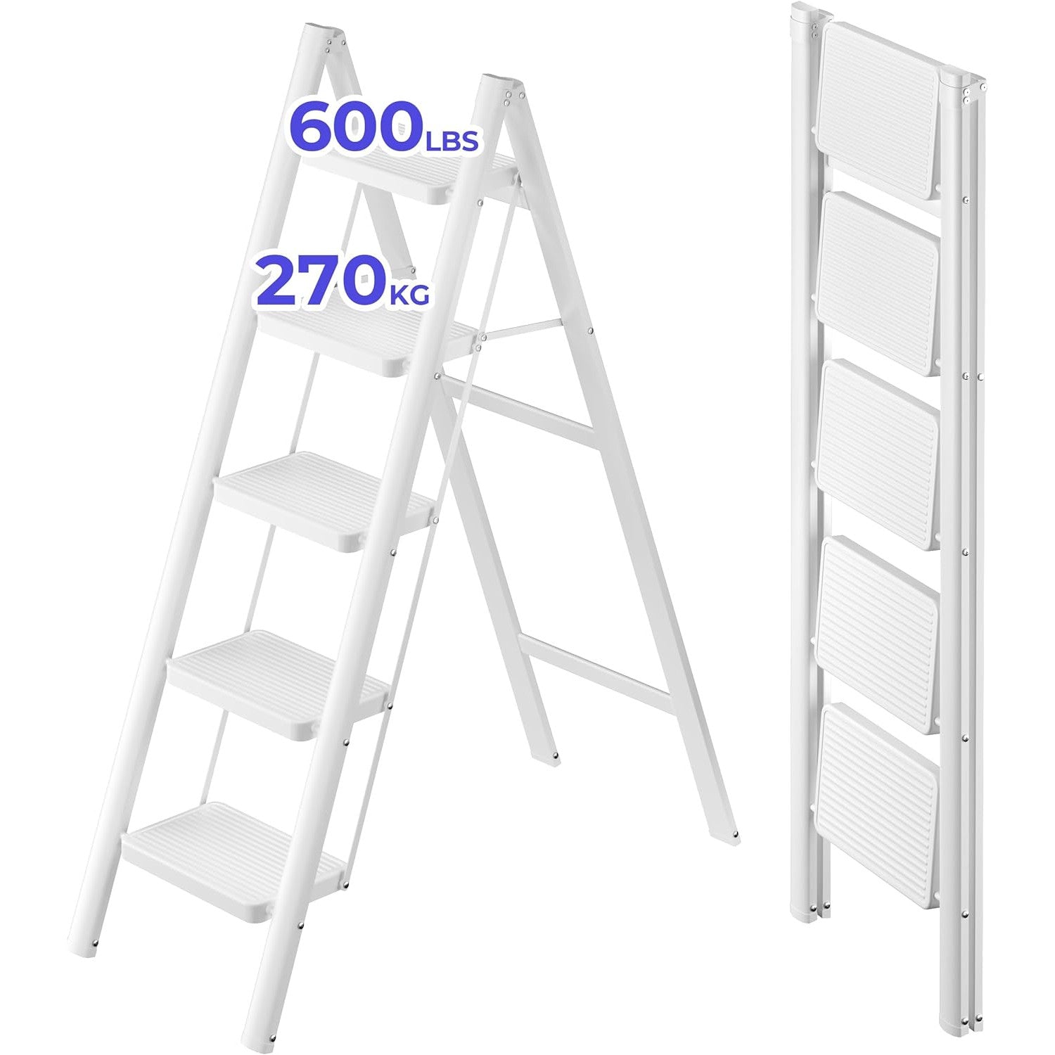 JOISCOPE 5-Step Ladder with Anti-Slip Treads, 270kg Capacity, Lightweight & Foldable