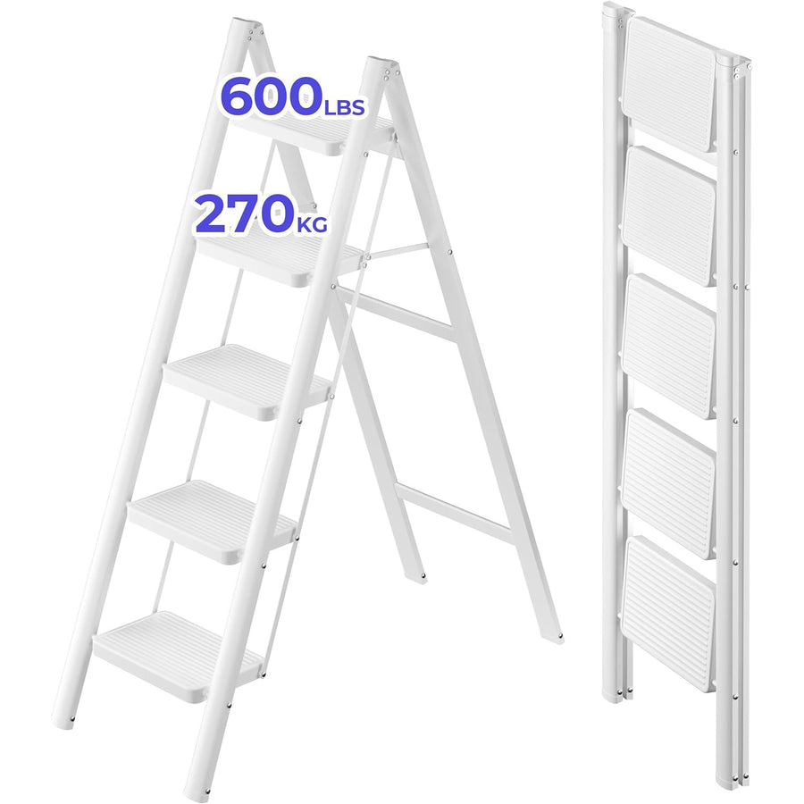 JOISCOPE 5-Step Ladder with Anti-Slip Treads, 270kg Capacity, Lightweight & Foldable