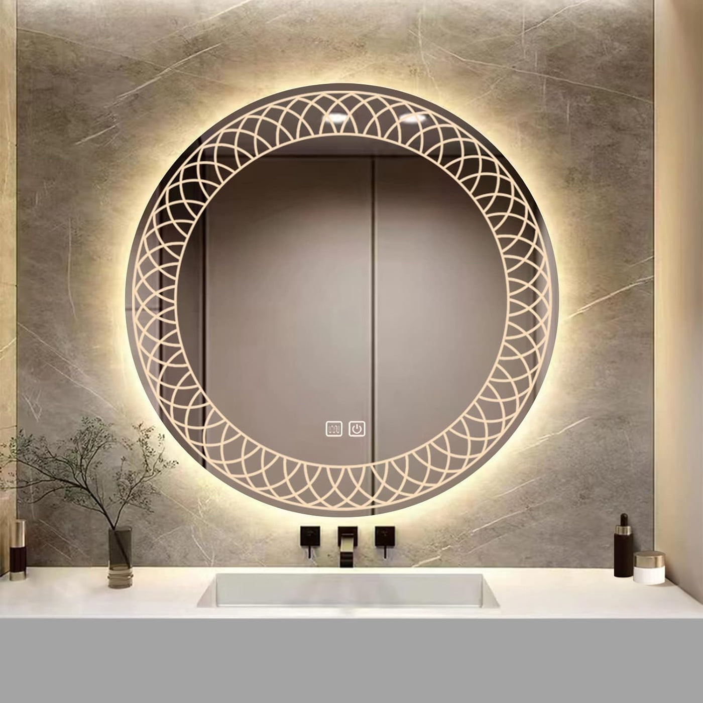 YOSHOOT 50cm Round LED Bathroom Mirror, Dimmable, Anti-Fog, Wall-Mounted, IP44