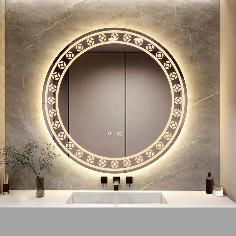 YOSHOOT 500mm Round LED Bathroom Mirror, Wall-Mounted, 3-Color, Anti-Fog, IP44