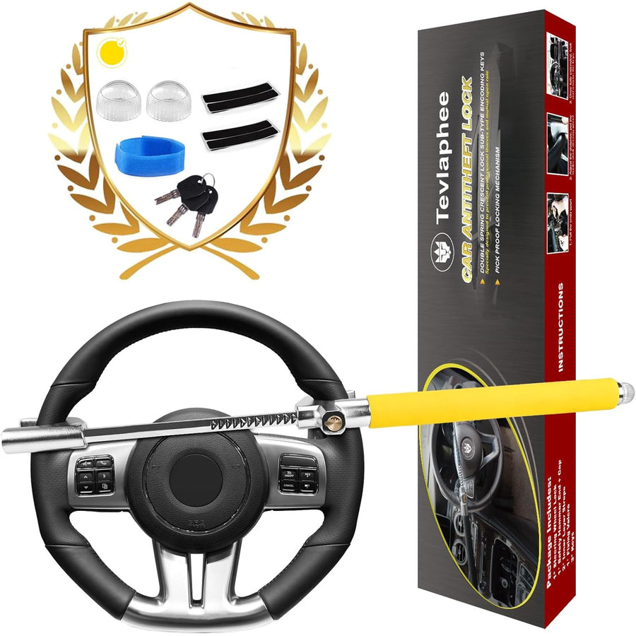 Tevlaphee Steering Wheel Lock For Cars Universal Fit, Anti-Theft Lock Yellow