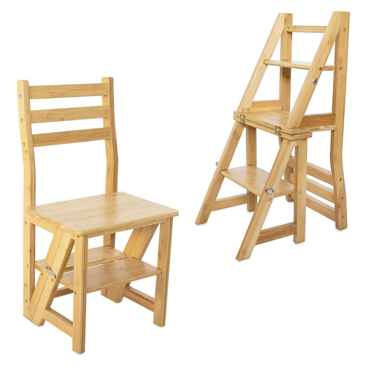 Navaris Folding Step Ladder Chair, Bamboo Stool for Storage & Decoration