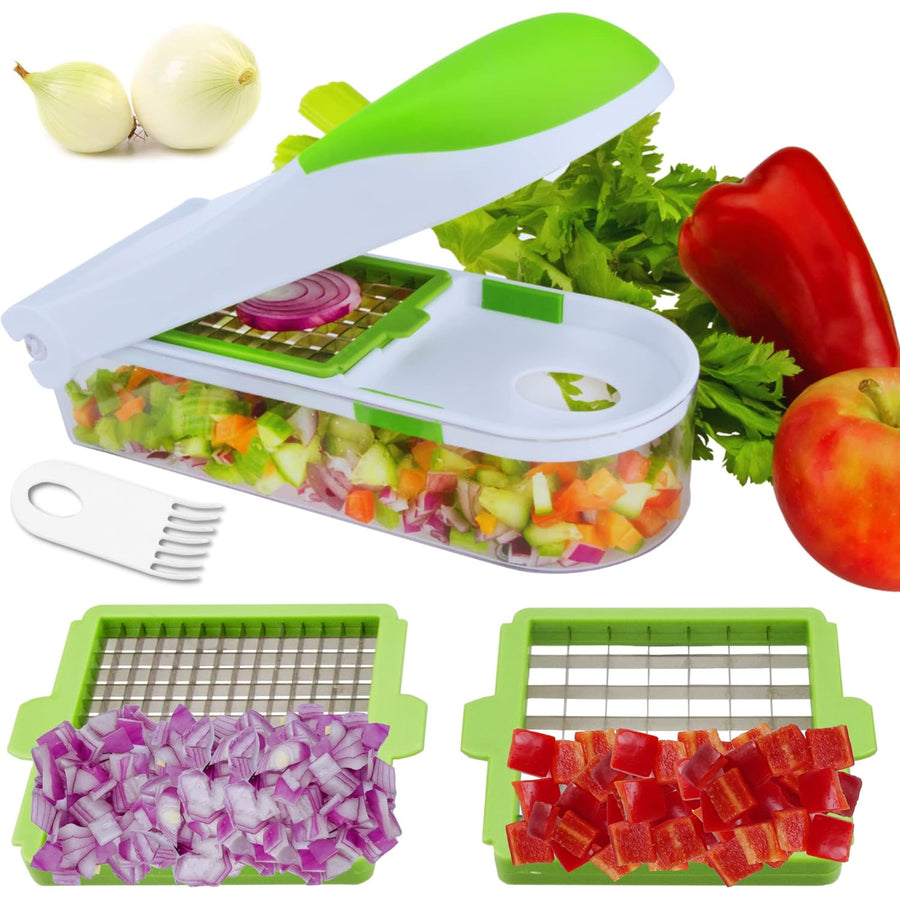 Brieftons QuickPush Vegetable Chopper - 2 Dicing Blades, Salad & Onion Cutter