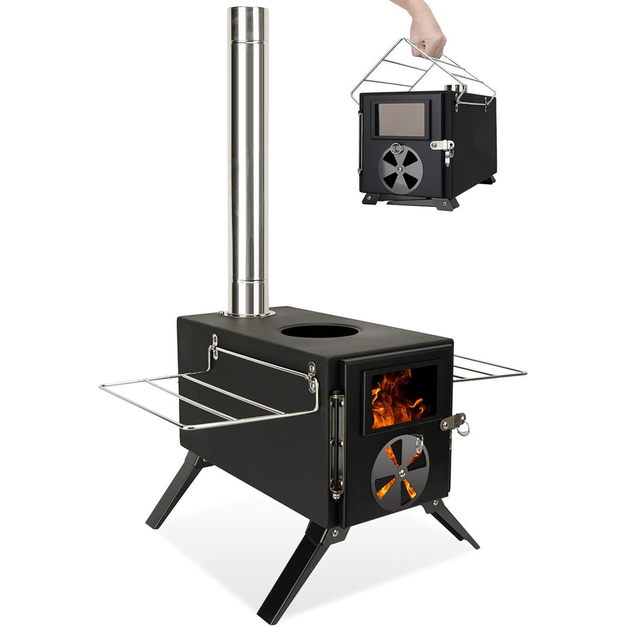 SOPPY Portable Tent Stove - Alloy Steel Wood Burning with Foldable Chimney