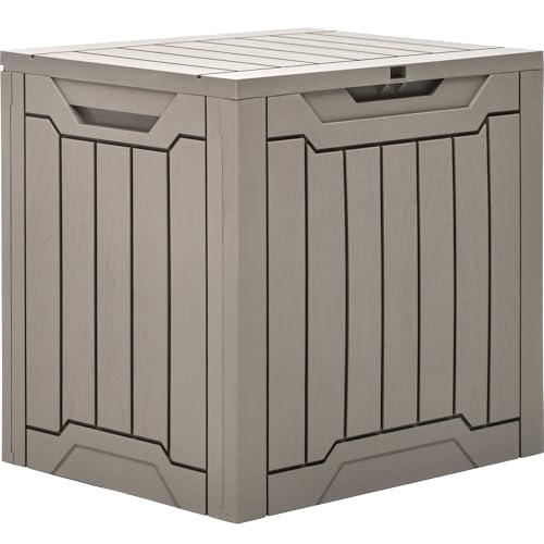 Outdoor Storage Box 31 Gallon Resin Patio Lockable Light Brown YITAHOME