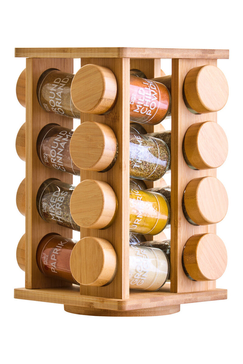 Spice Rack Bamboo Revolving 16 Jars Kitchen Storage Organizer Orsina