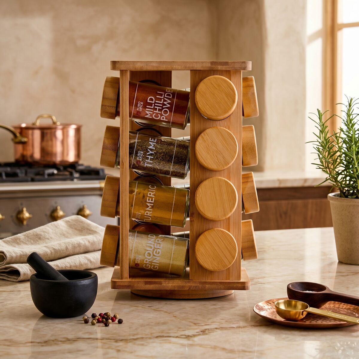 Spice Rack Bamboo Revolving 16 Jars Kitchen Storage Organizer Orsina