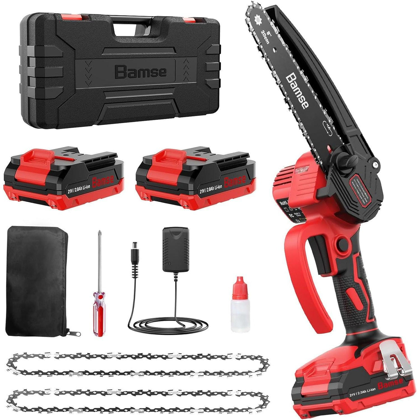 Bamse 8 in Mini Brushless Cordless Chainsaw, 2024, 2 Batteries, 2 Chains