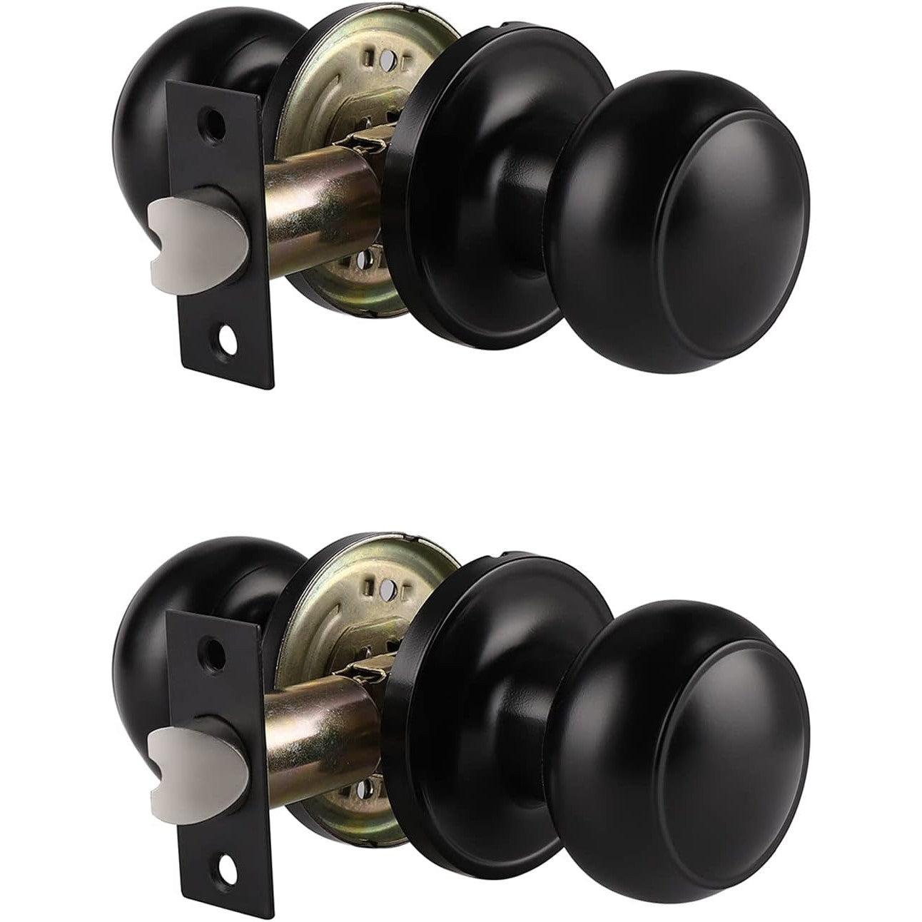 Probrico Black Door Knob Sets with Latch | 2 Pack Round Interior Passage Handles