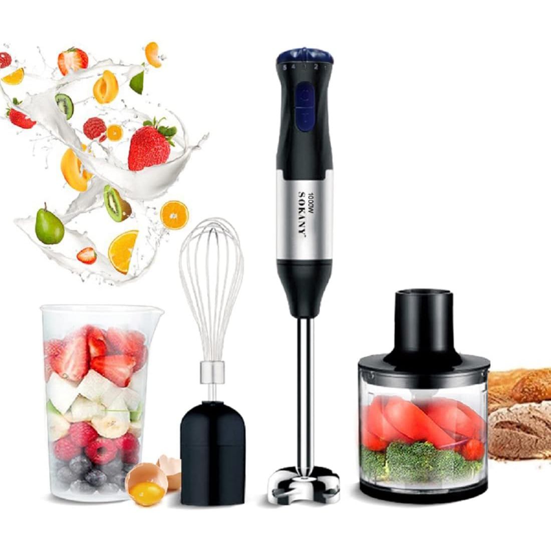 Hand Blender Food Processor 4 in 1 1000W Chopper Jug Turbo SOKANY