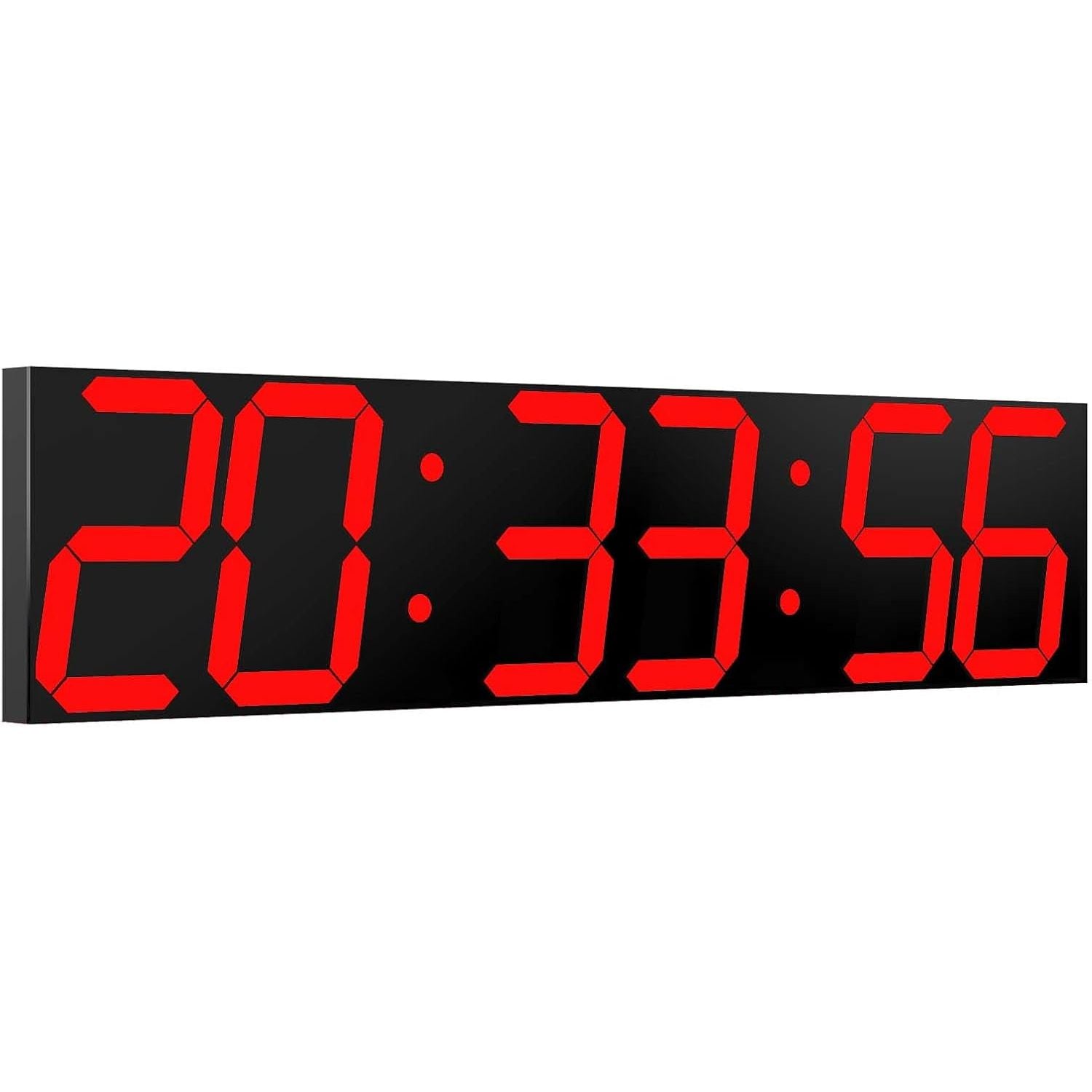 Digital clock with red LED display on a black background