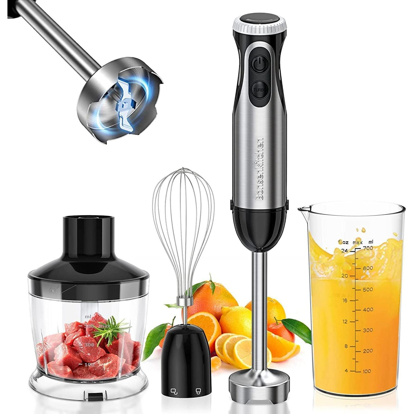 Bonsenkitchen 1000W Hand Blender, 4-in-1 Stick Mixer with Whisk, Chopper & Cup - Massive Discounts