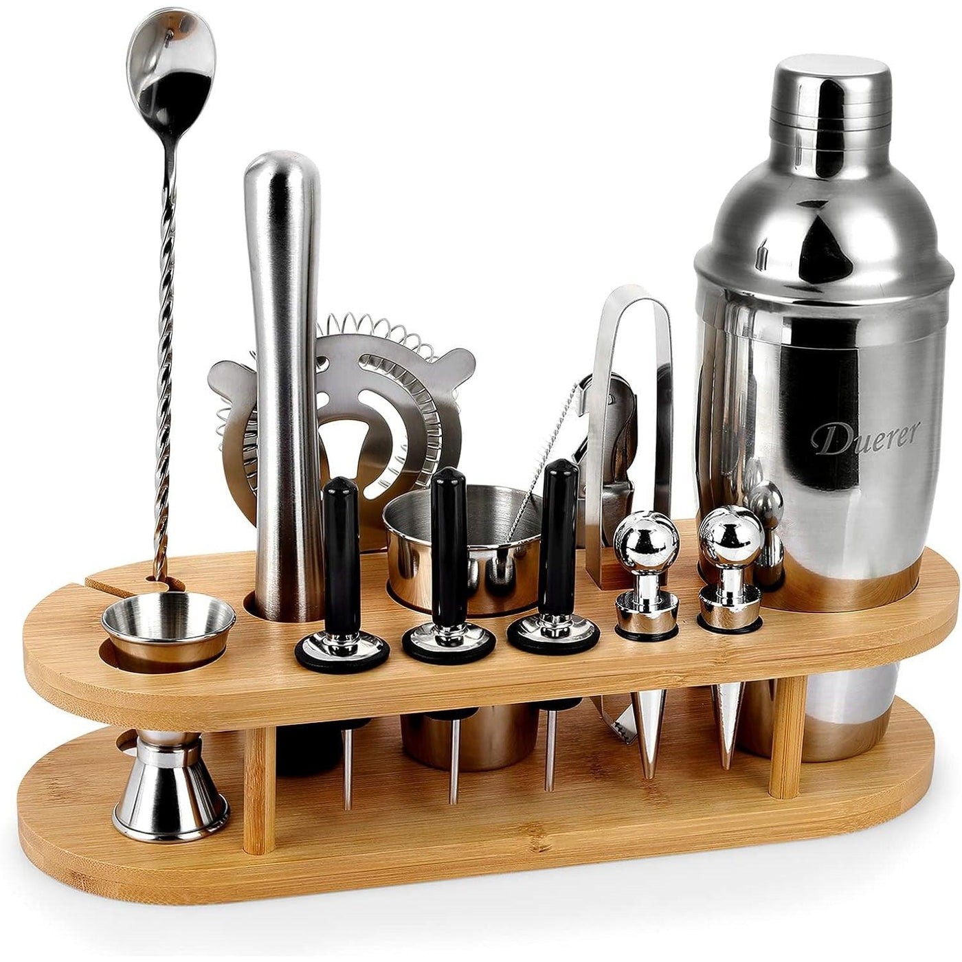 Bartender Kit， 10-Piece Cocktail Shaker Set Bamboo Diamond Stand ， For  Mixed Drinks Martini Home Bar Tools Set Stainless Steel