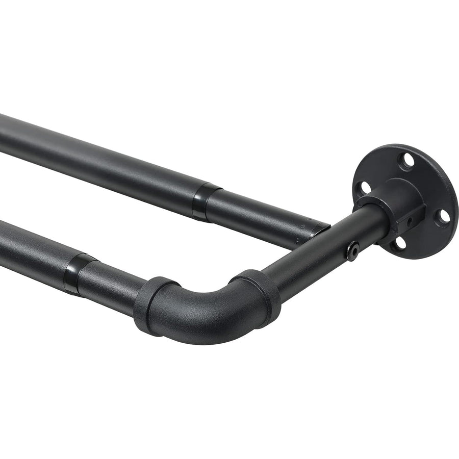 Black metal pipe bracket on a white background