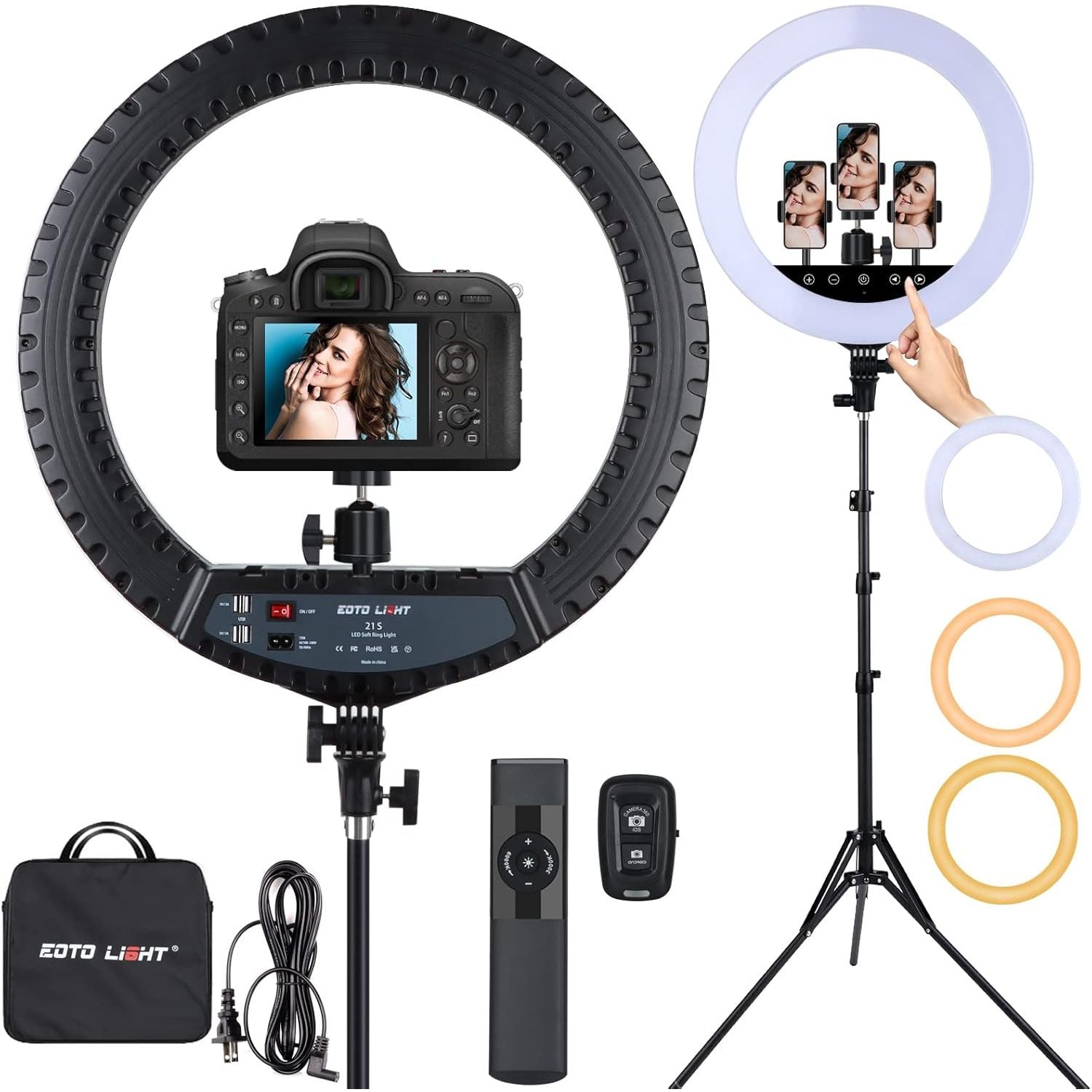 EOTO 21'' LED Ring Light with Tripod, Touch Panel, Bag & Remote for Video/Makeup - Massive Discounts