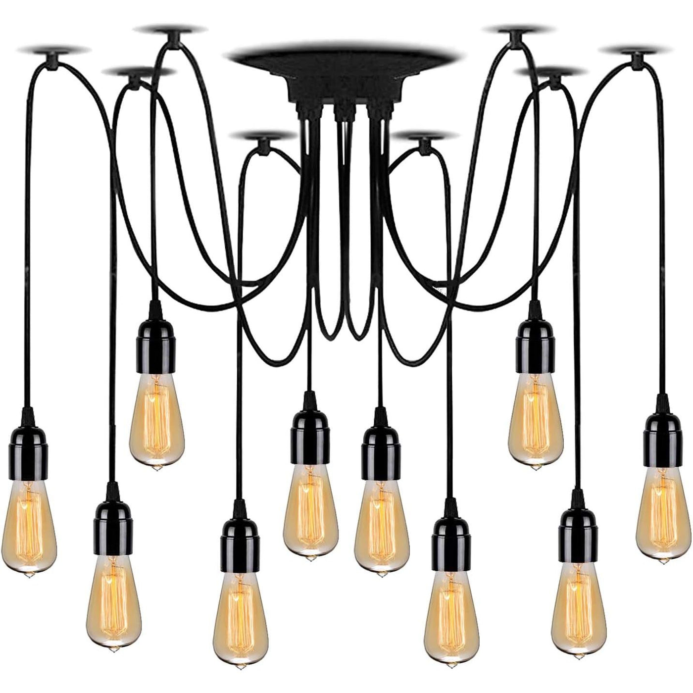 Vintage-style pendant light fixture with multiple hanging bulbs on a white background