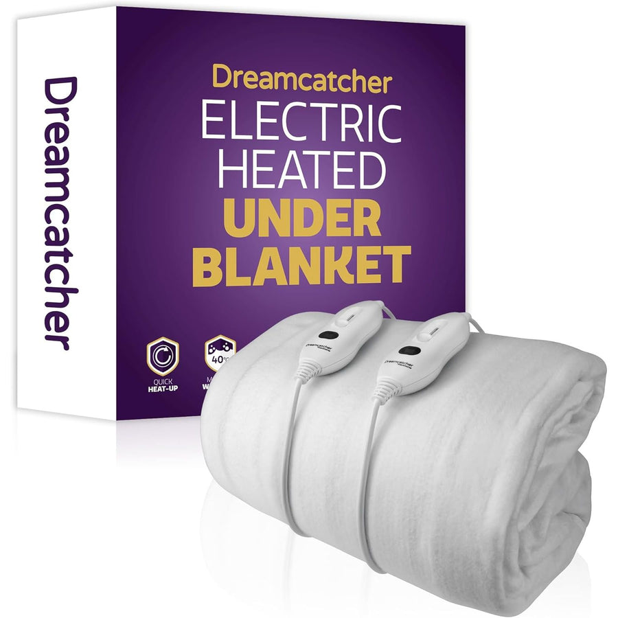 Dreamcatcher electric heated under blanket with packaging on a white background