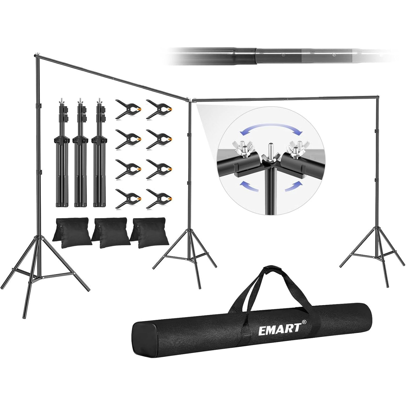 EMART Backdrop Stand, 20x7ft, Large Adjustable Frame, 308° Rotatable Connector - Massive Discounts