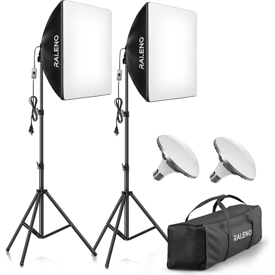 RALENO Softbox Lighting Kit, 2x50x50cm, 50W LED, 5500K CRI 97 for Video & Photos - Massive Discounts