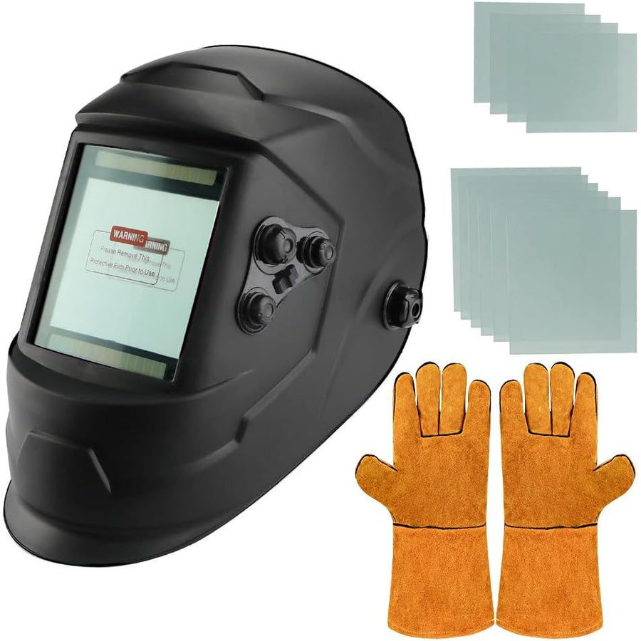 Solar Auto Darkening Welding Helmet with 4 Sensors, Large Screen + 10 Lenses - Massive Discounts