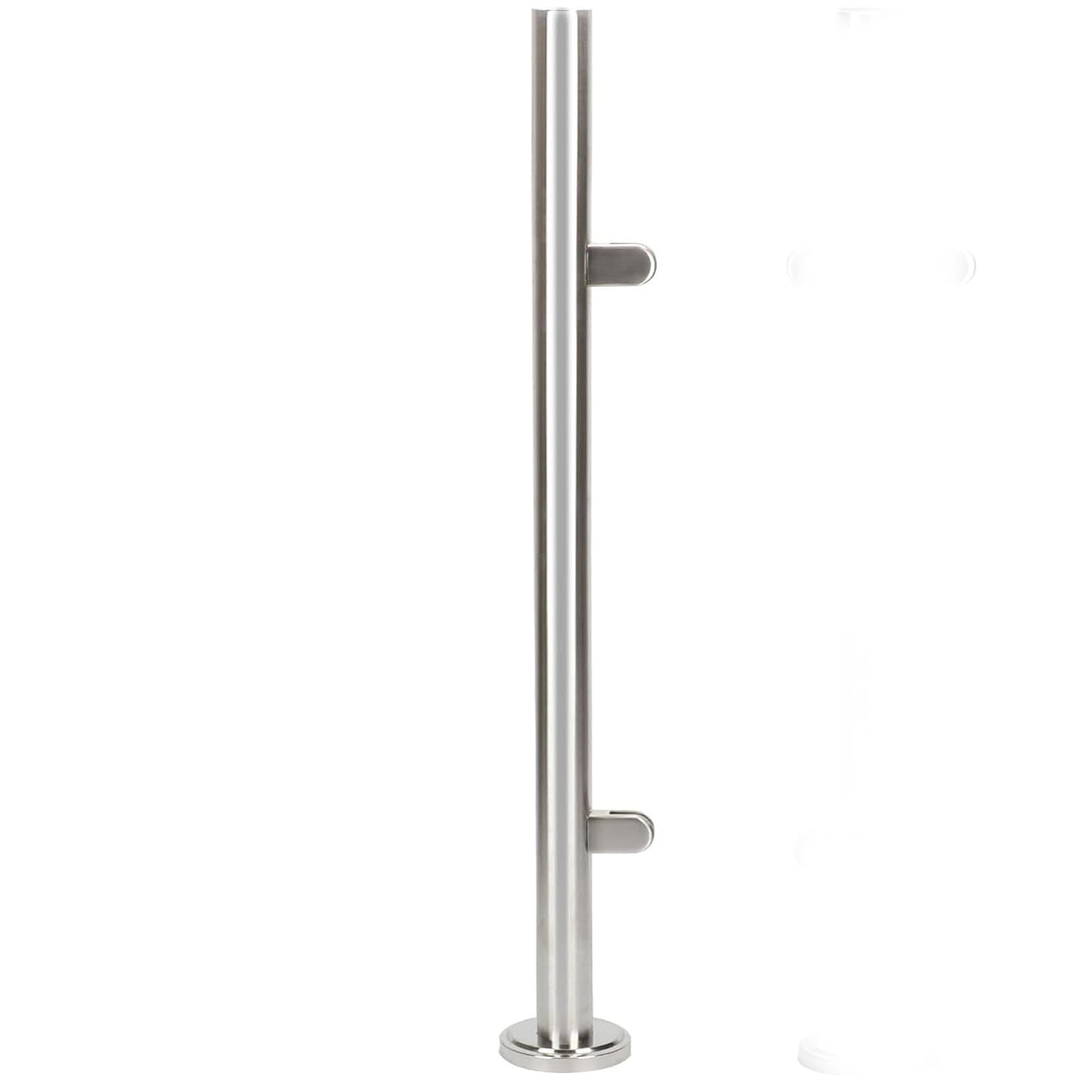 Stainless steel handrail on a white background