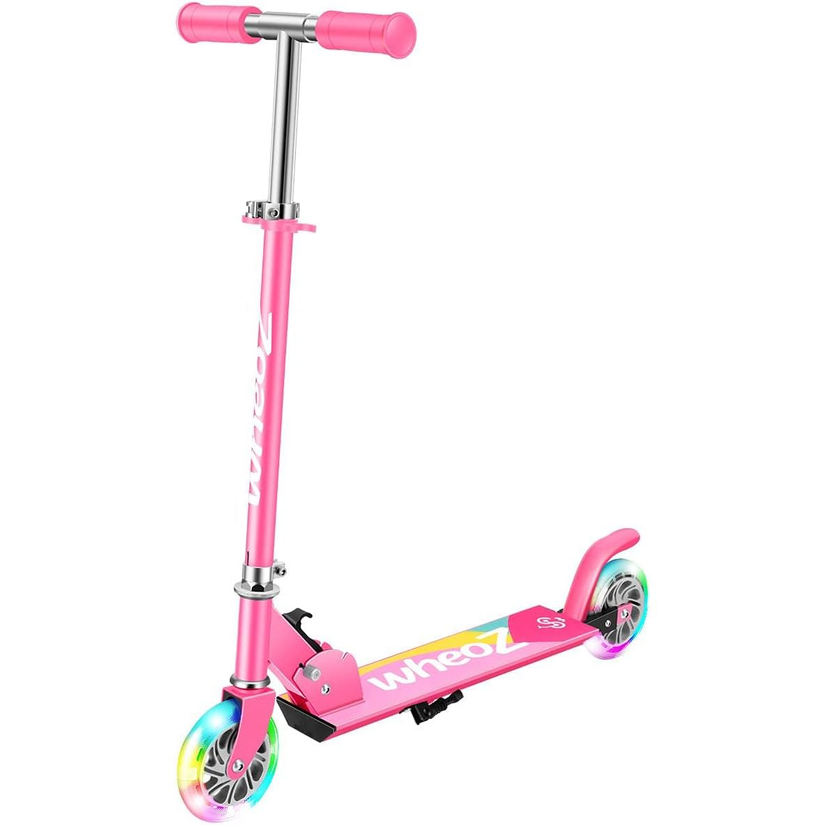 WheoZ Folding Kick Scooter for Kids 3+, 2 Wheels, LED Lights, Adjustable