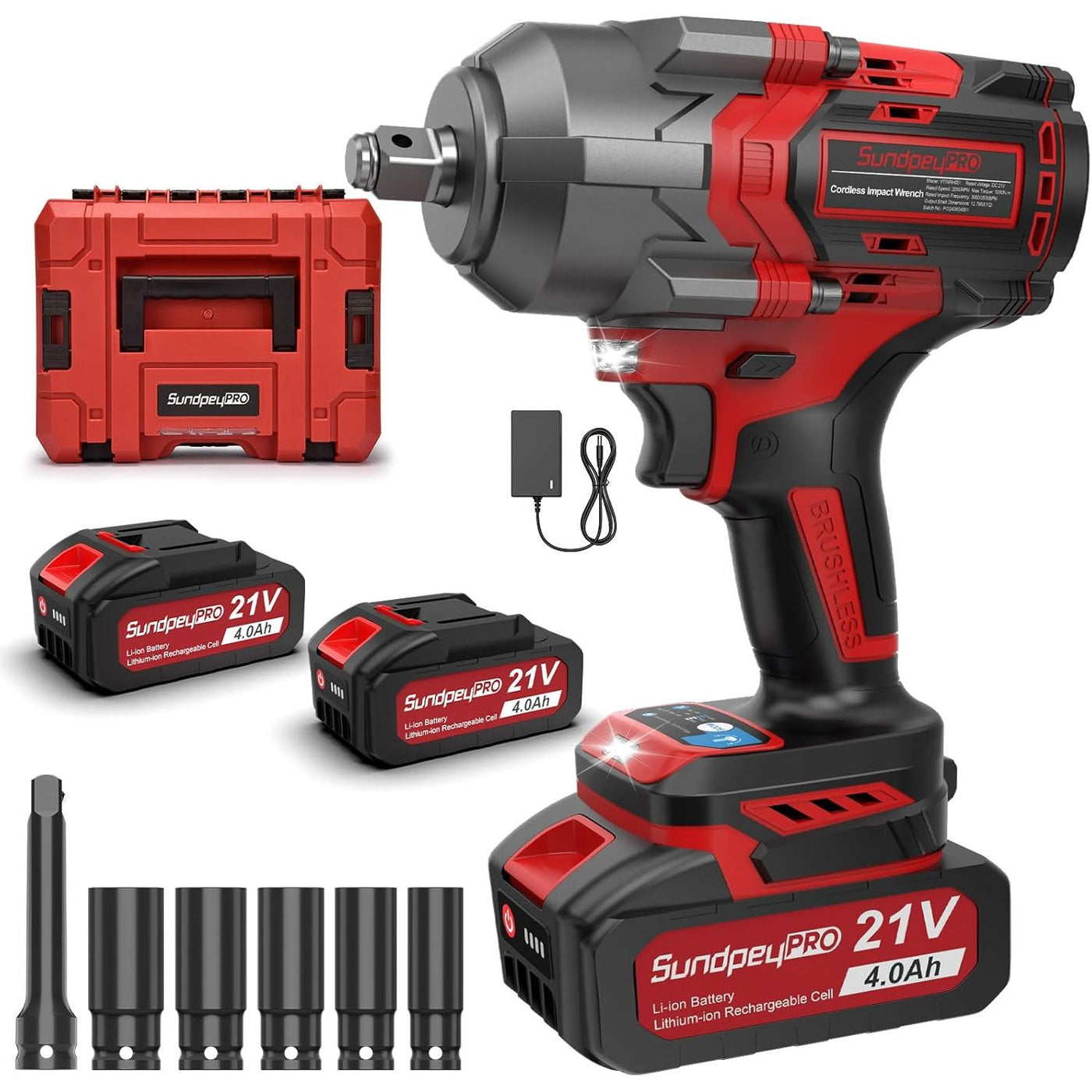 SundpeyPRO 21V Cordless Impact Wrench 1200N·m High Torque 2 Batteries 5 Sockets - Massive Discounts