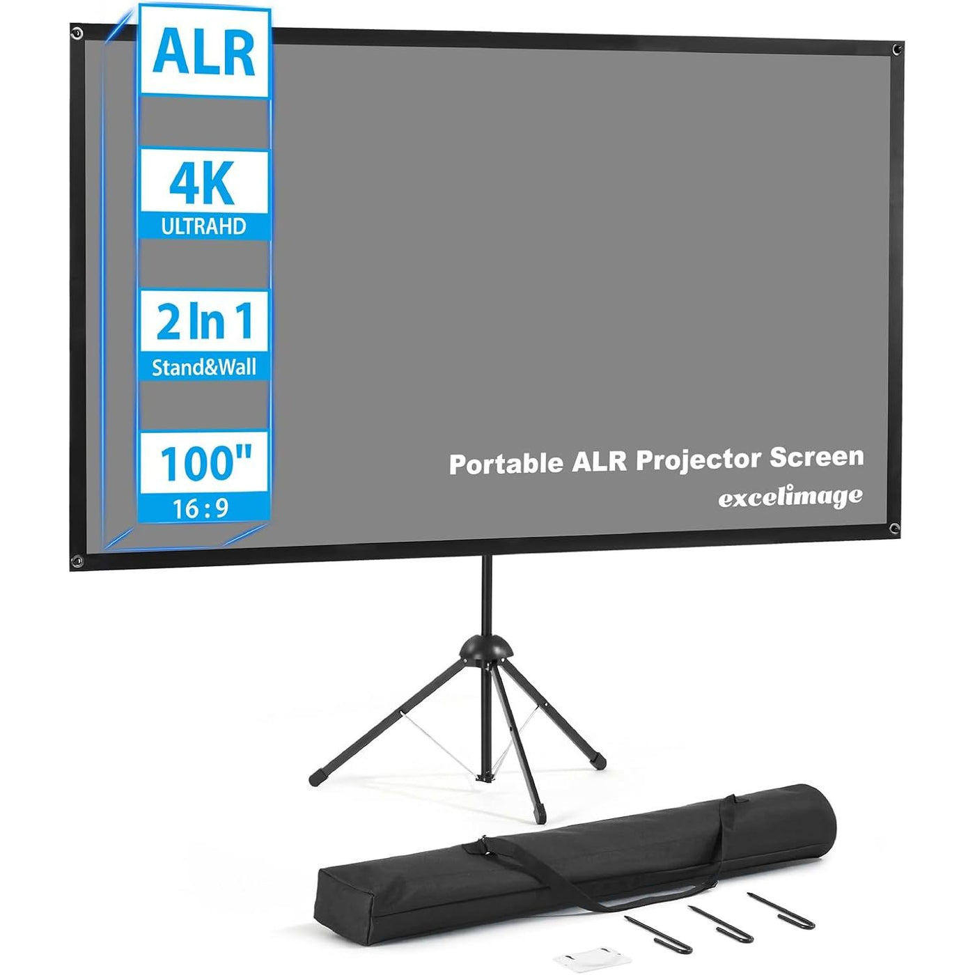 100'' ALR Projector Screen with Stand, 16:9, Portable, Easy Setup, Outdoor & Home - Massive Discounts