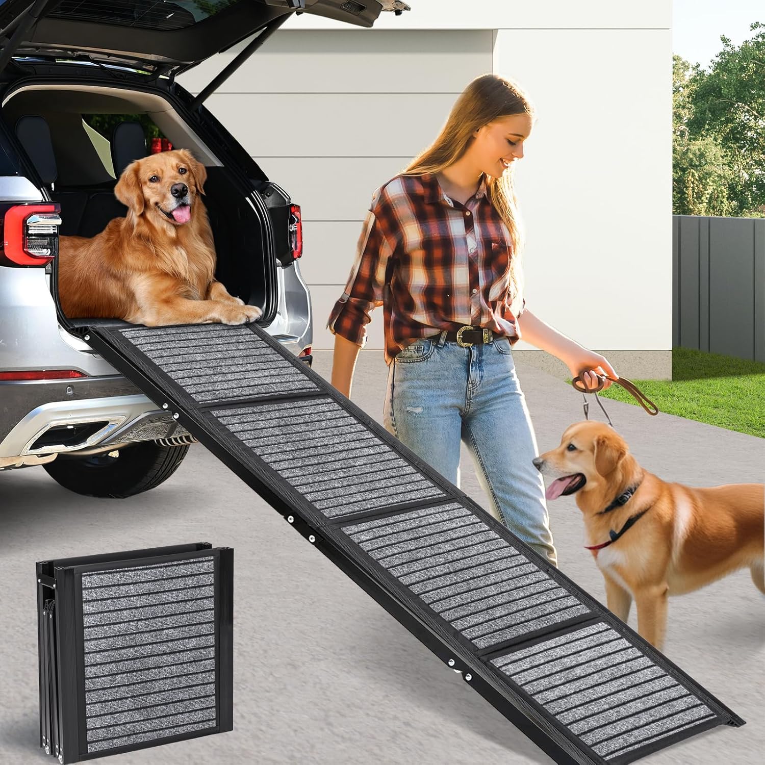 CJYMMFAN 170CM Extra Long Folding Dog Ramp, Non-Slip Steps for Large Dogs 115KG - Massive Discounts