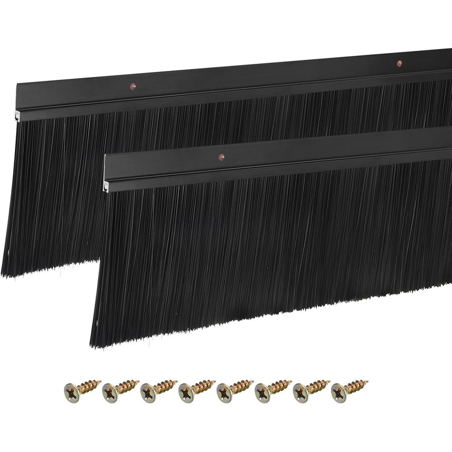 Two black brush strips with screws on a white background