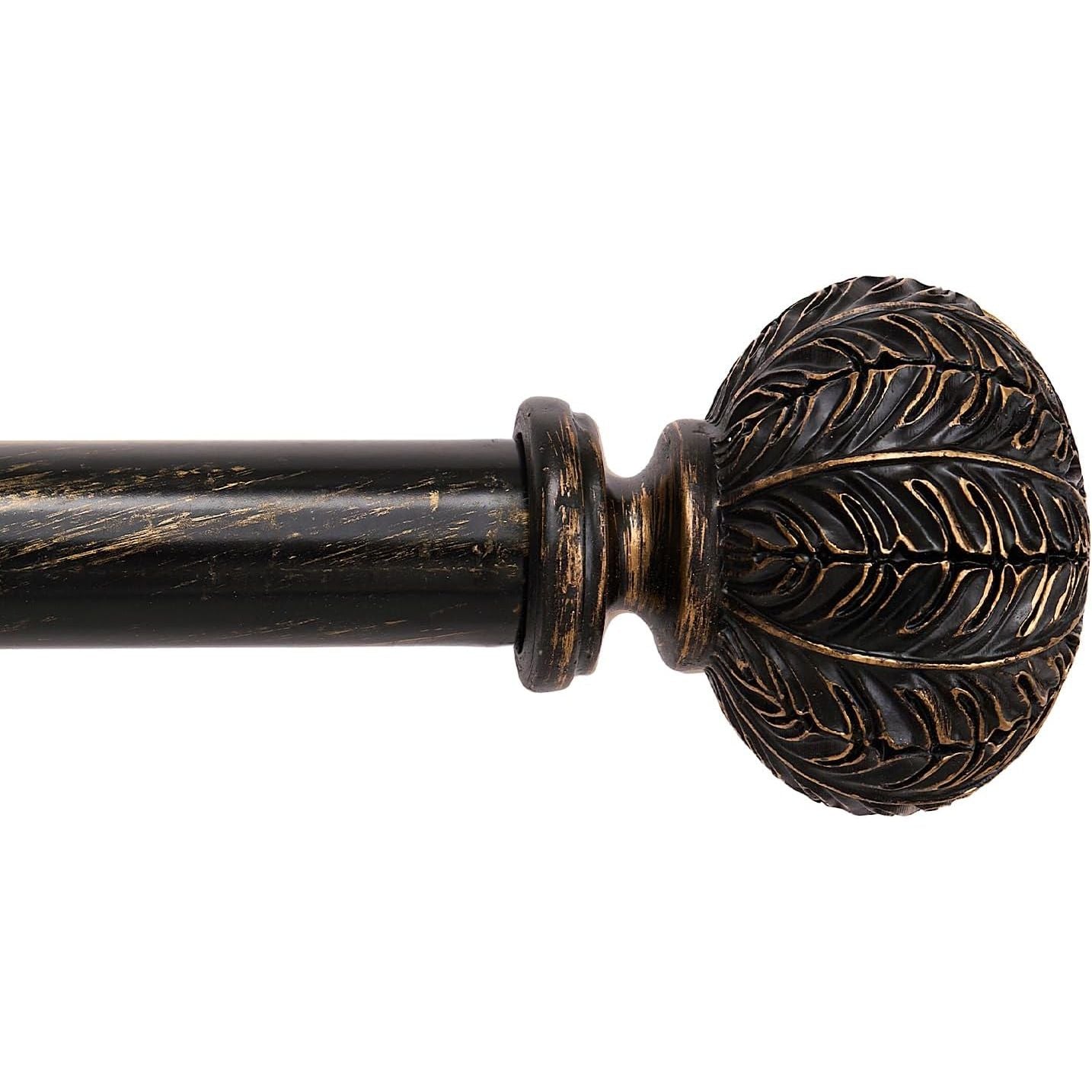 Extendable Black Curtain Pole 77-210cm, 1'' Dia, Diamond Ball Finials, 30-84 inch