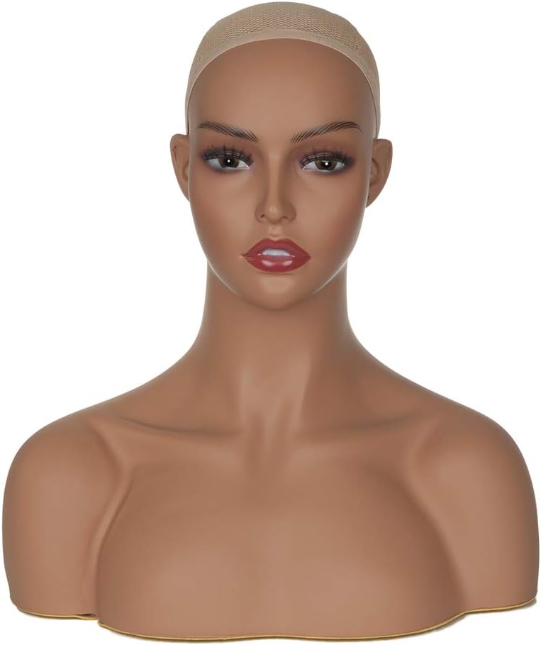 Mannequin Head with Shoulders PVC Wig Stand Bust for Hat Wigs Display