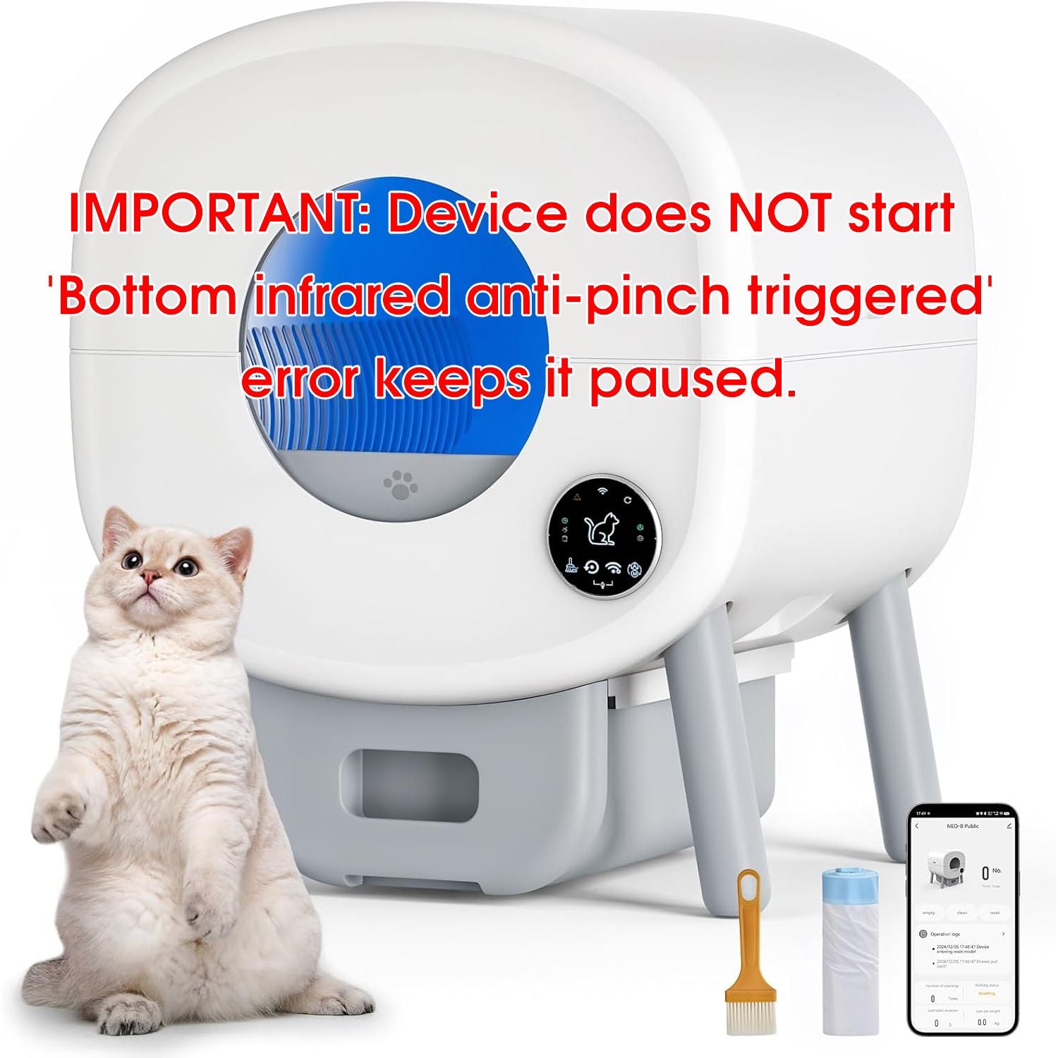 Self-Cleaning Cat Litter Box 76L with App Control & Odor Protection (Broken)