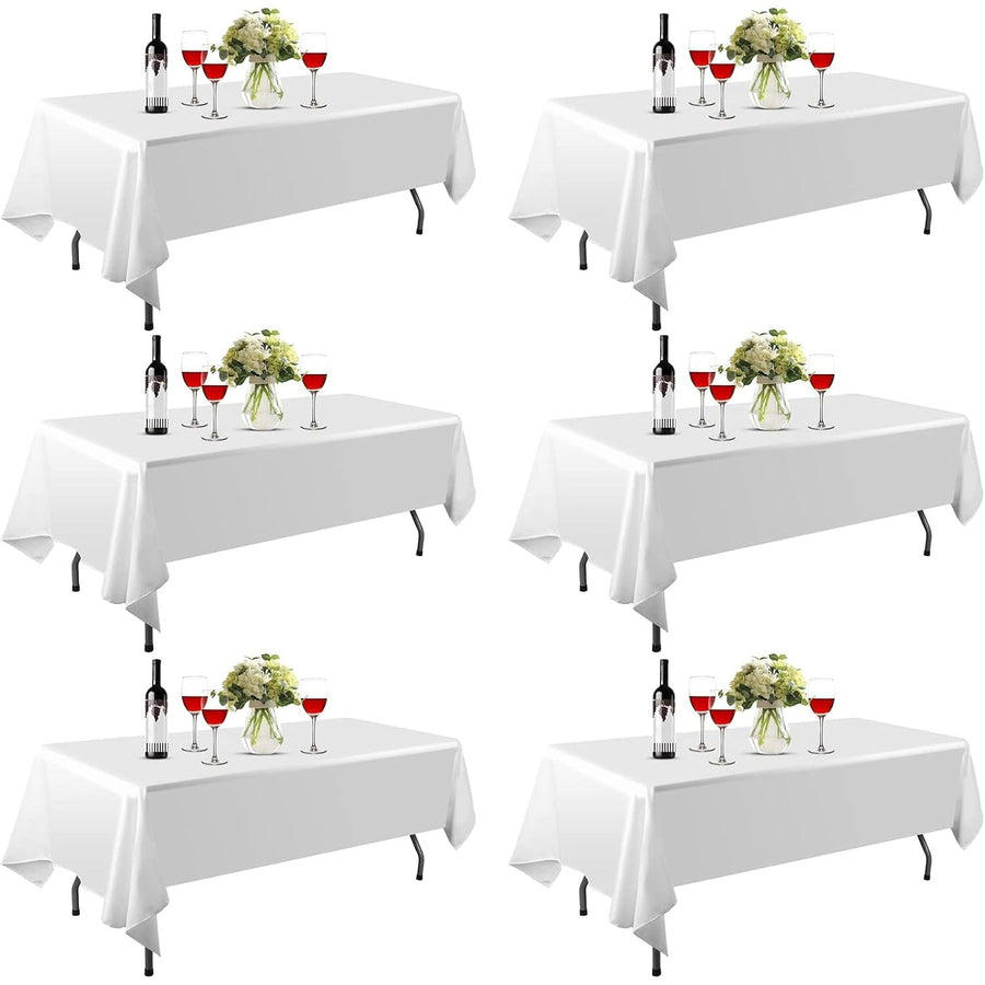 EMART 6 Pack White Tablecloths, 152x260cm, Polyester, Stain Resistant, Washable - Massive Discounts