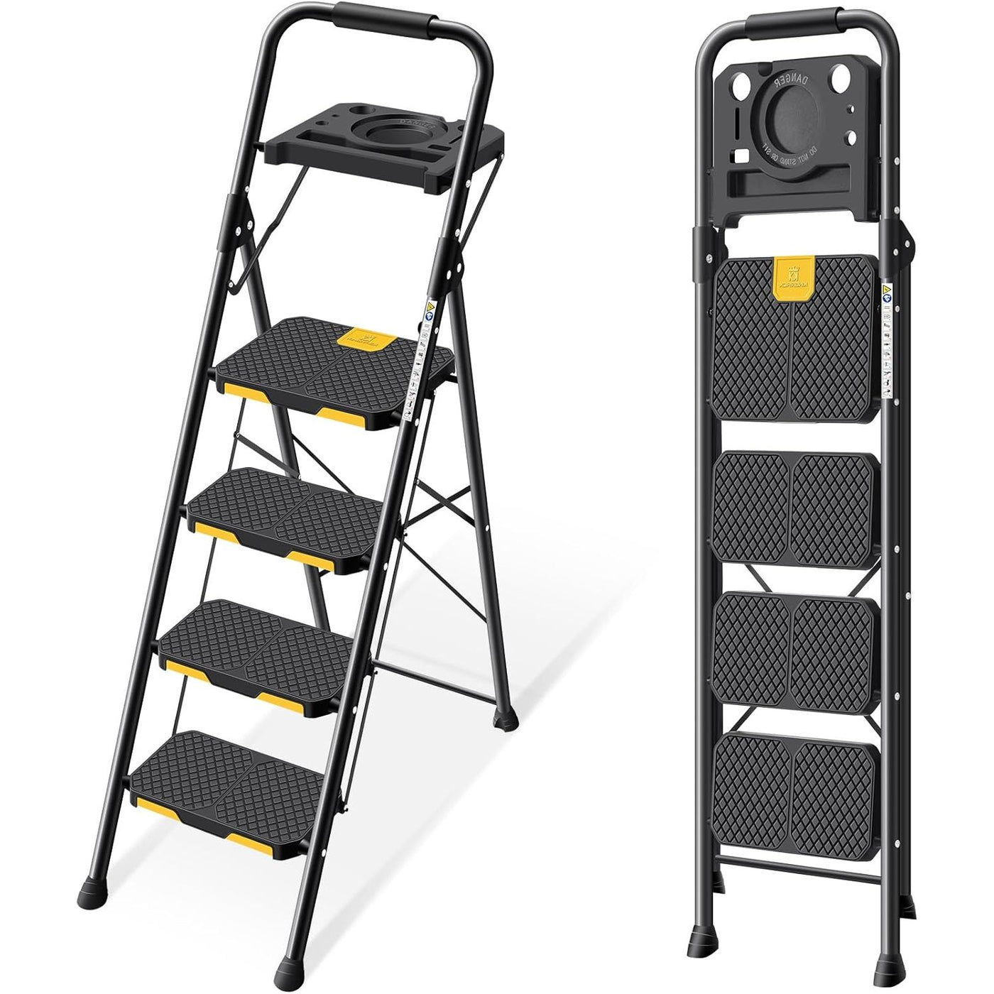 KINGRACK 4-Step Ladder with Tool Tray and Handrails, Lightweight, for Home Use - Massive Discounts