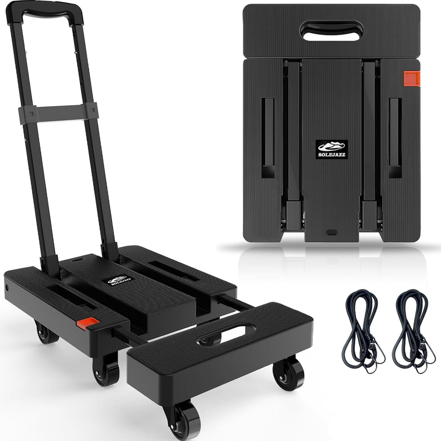 SOLEJAZZ Folding Hand Truck 230KG, 6-Wheel Portable Dolly with Bungee Cords