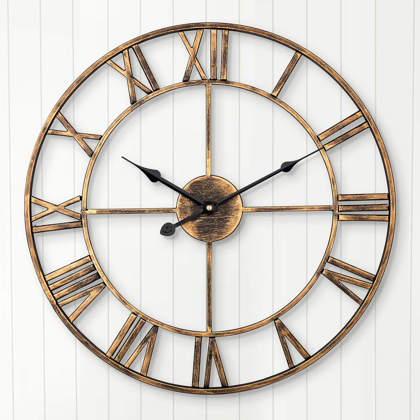 Silent Wall Clock Vintage Metal Skeleton Roman Numerals Farmhouse ARVINKEY