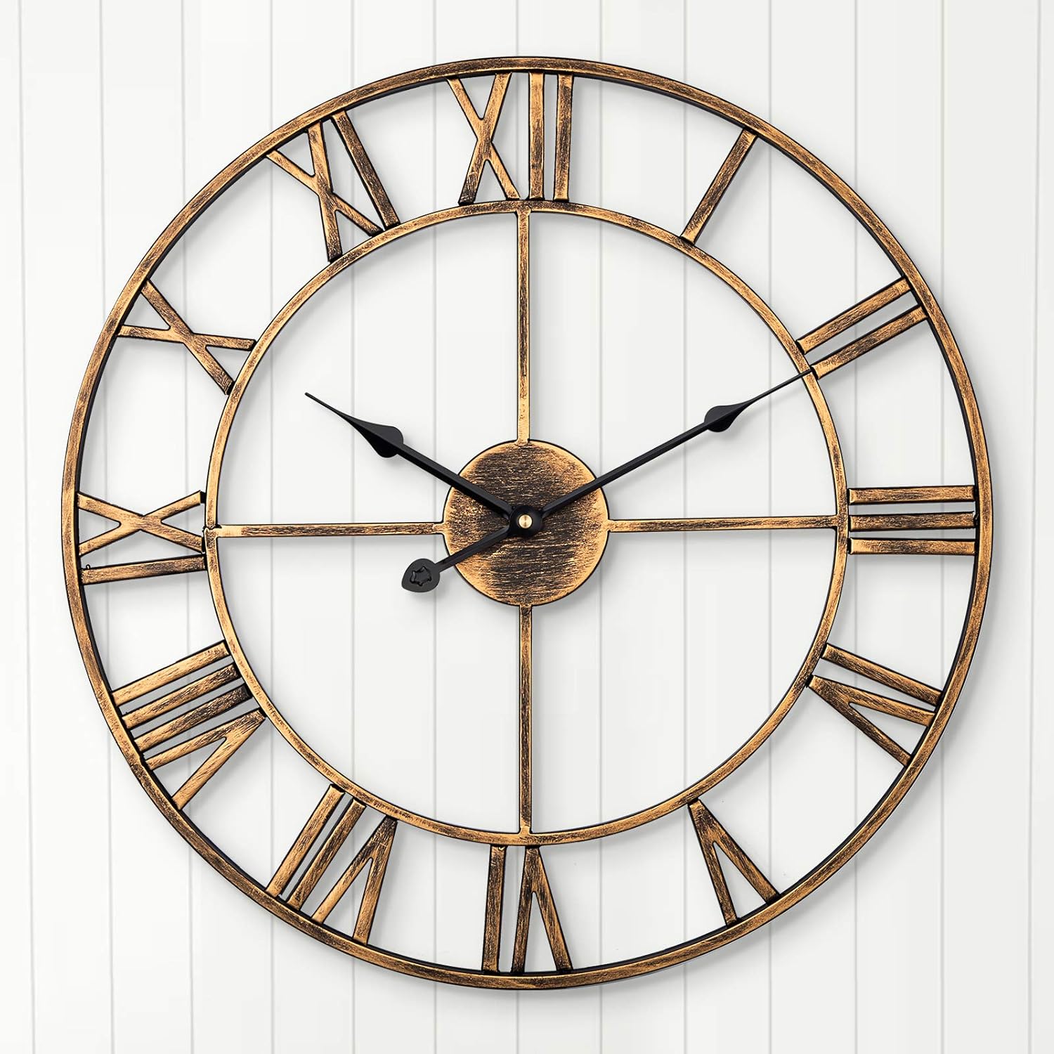 Silent Wall Clock Vintage Metal Skeleton Roman Numerals Farmhouse ARVINKEY