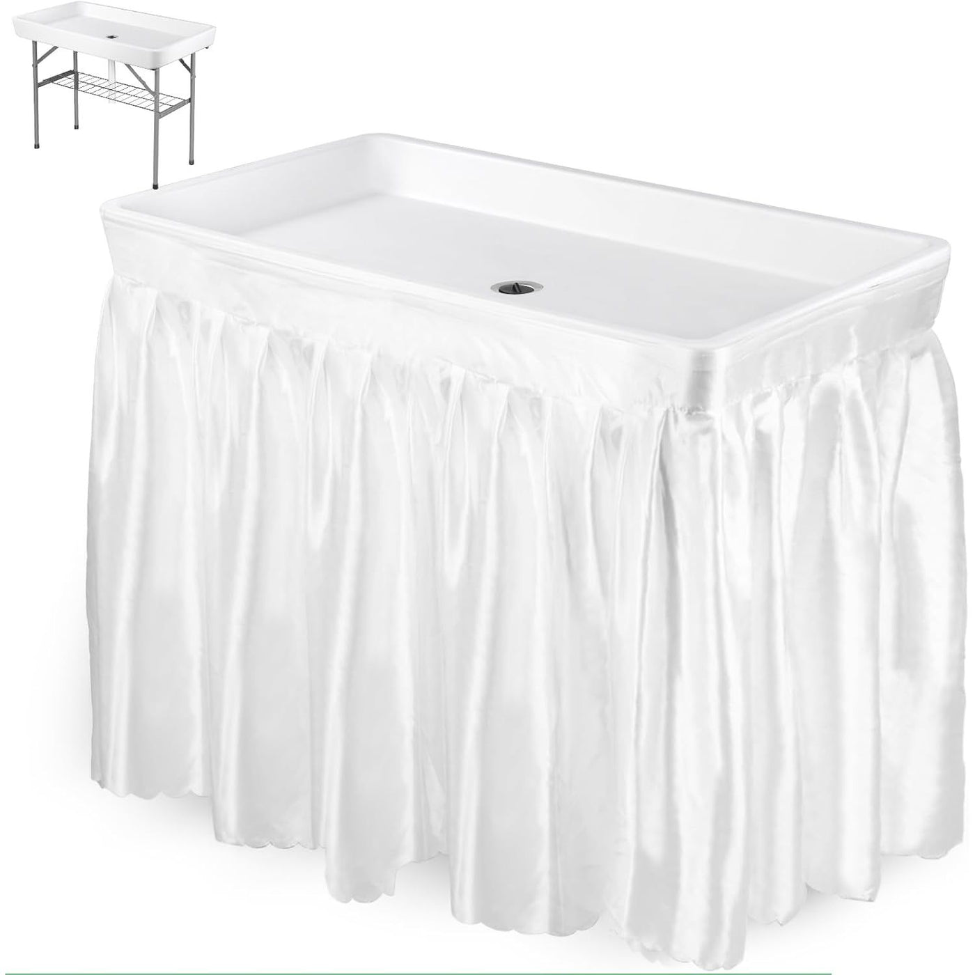 White table with a white skirt on a white background