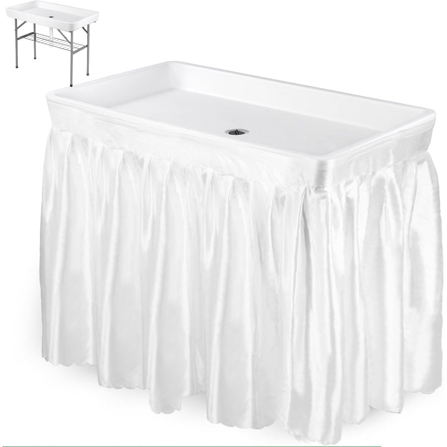 White table with a white skirt on a white background